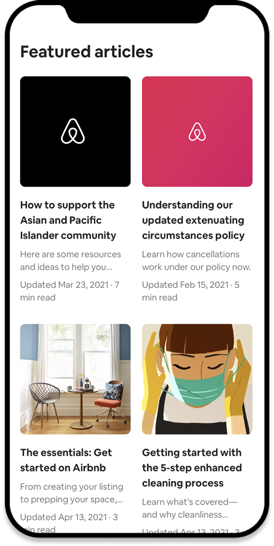 Airbnb mobile help page